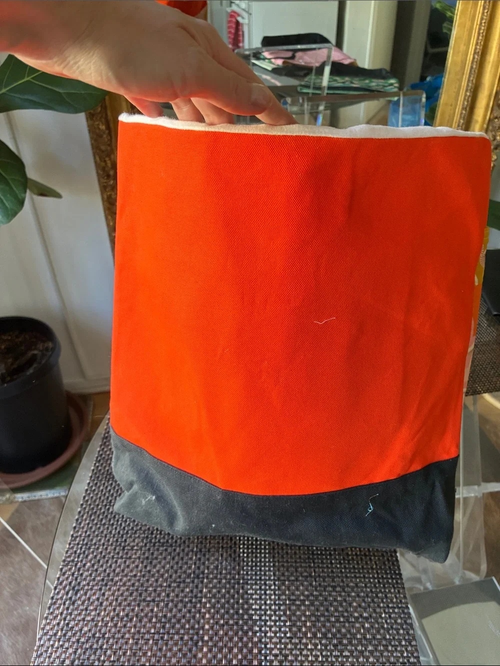 Handcrafted Multicolor Fabric Storage Bin - Orange, Pink & Black